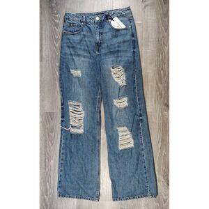 Prosperity Denim Distressed High Waist Wide Leg Jeans Size 28‎